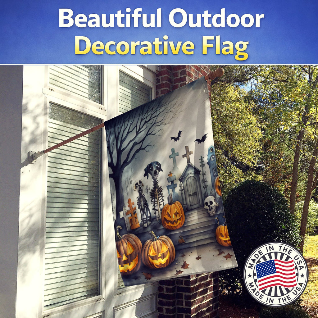 Pet Cemetery Spooky Halloween House Flag 28x40 Porch Sleeve Pole Decorative Outside Yard Banner Artwork Wall Hanging, Polyester