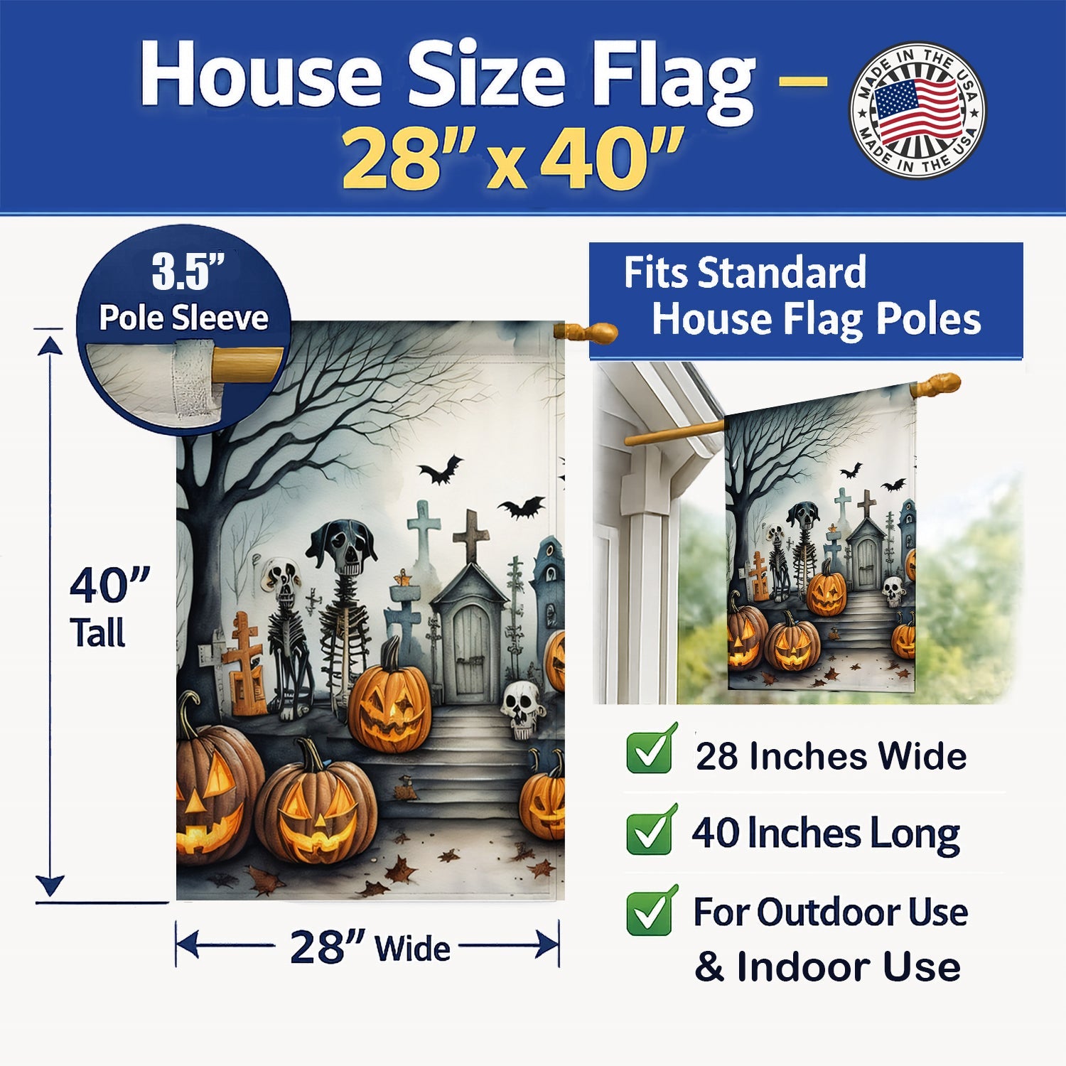 Pet Cemetery Spooky Halloween House Flag 28x40 Porch Sleeve Pole Decorative Outside Yard Banner Artwork Wall Hanging, Polyester