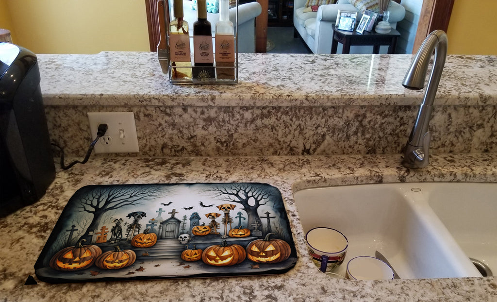 Pet Cemetery Spooky Halloween Dish Drying Mat Absorbent Dish Drying Mat Pad for Kitchen Counter Dish Drainer Mat for Countertop, 14 x 21", Multicolor