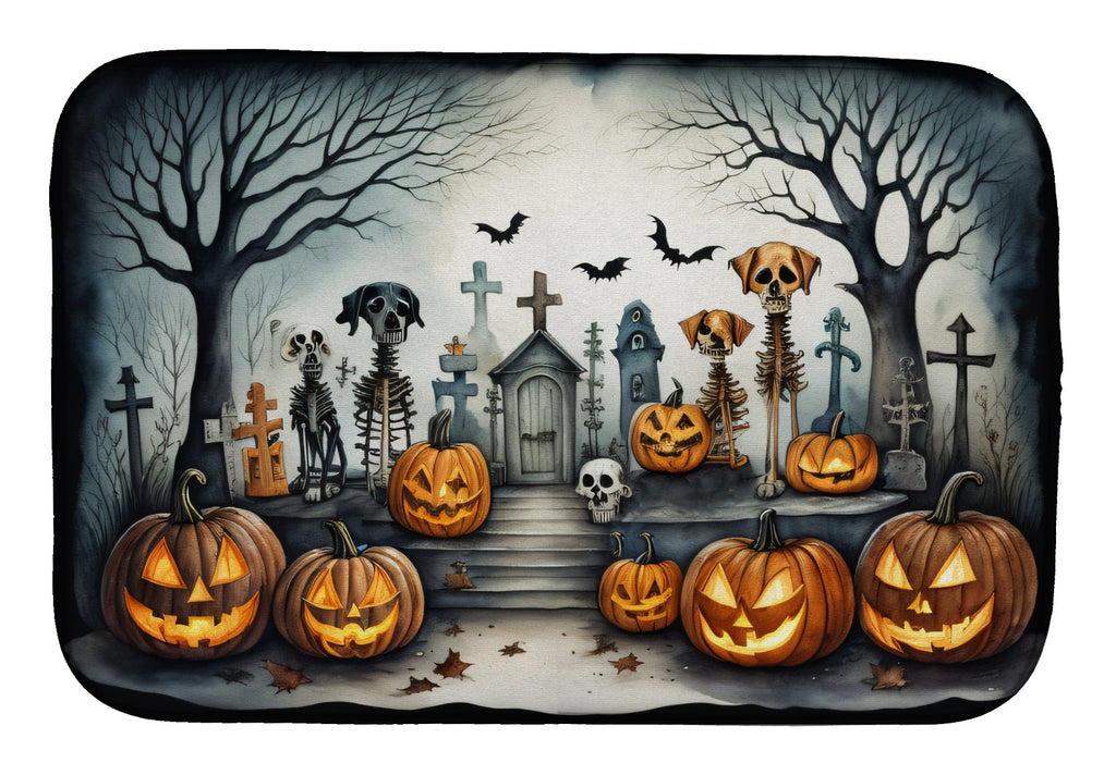 Pet Cemetery Spooky Halloween Dish Drying Mat Absorbent Dish Drying Mat Pad for Kitchen Counter Dish Drainer Mat for Countertop, 14 x 21", Multicolor