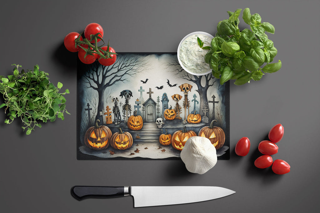 Pet Cemetery Spooky Halloween Cutting Board Tempered Glass Kitchen Cutting Surface, Heat Resistant Chopping, Non-Slip Feet, Food Prep & Serving