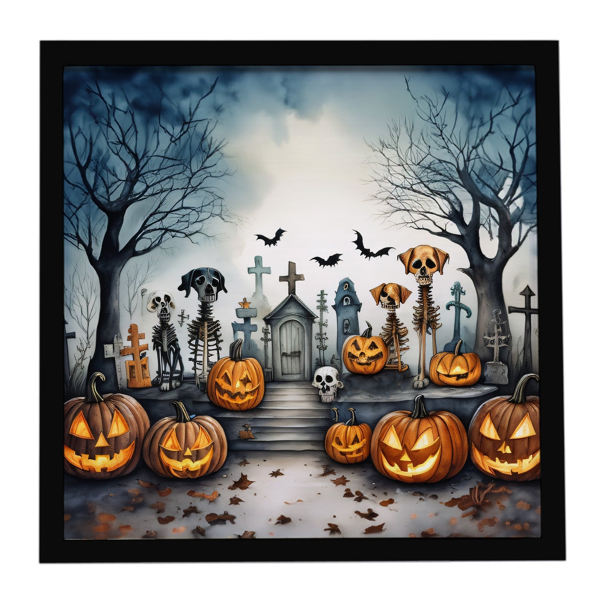 Pet Cemetery Spooky Halloween Framed Metal Print Bathroom, Kitchen, Office, Home Decor Wall Art Ready to Hang, Square, 8X8