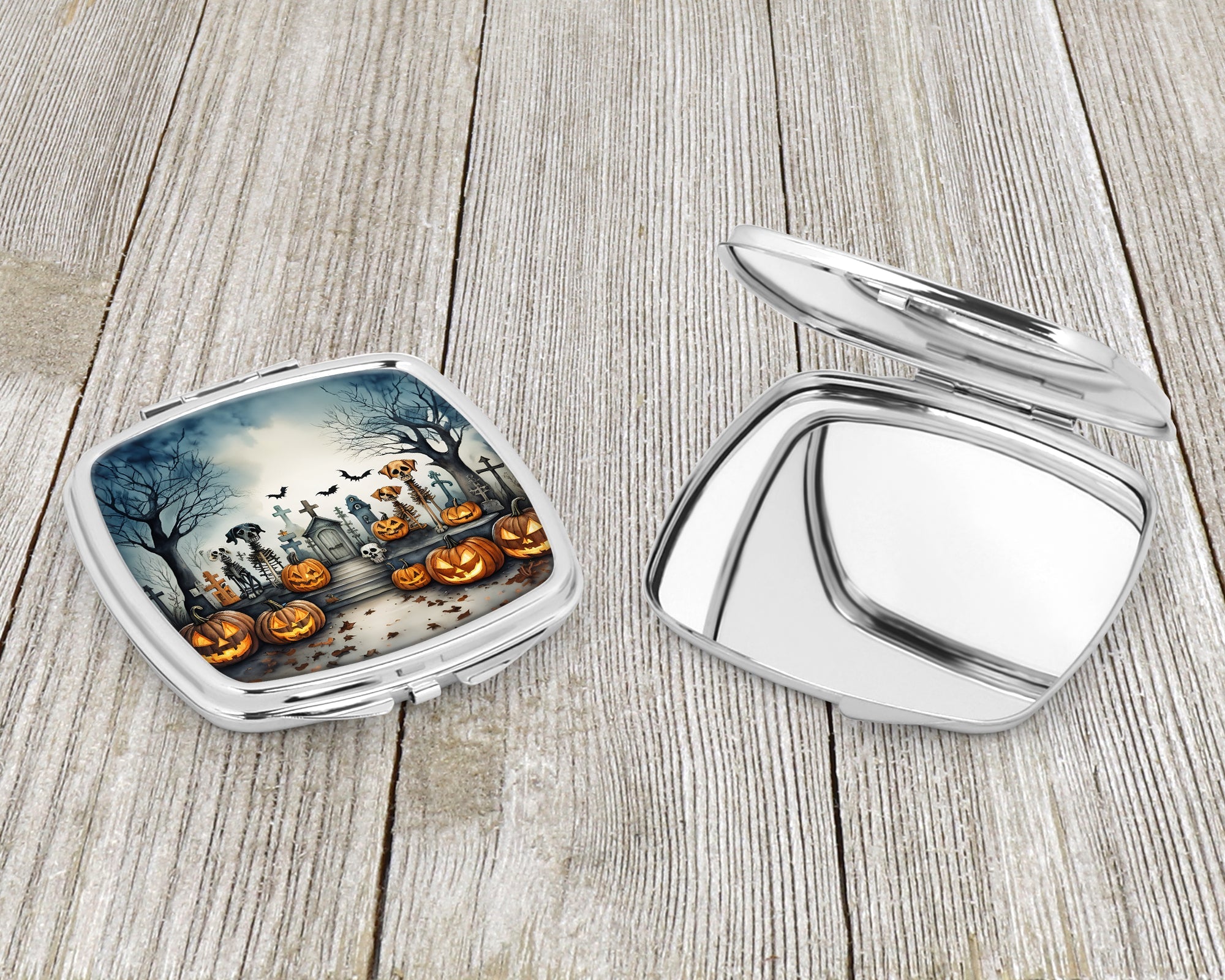 Pet Cemetery Spooky Halloween Compact Mirror Decorative Travel Makeup Mirror for Women Girls Gifts Pocket Makeup Mirror Folding Handheld
