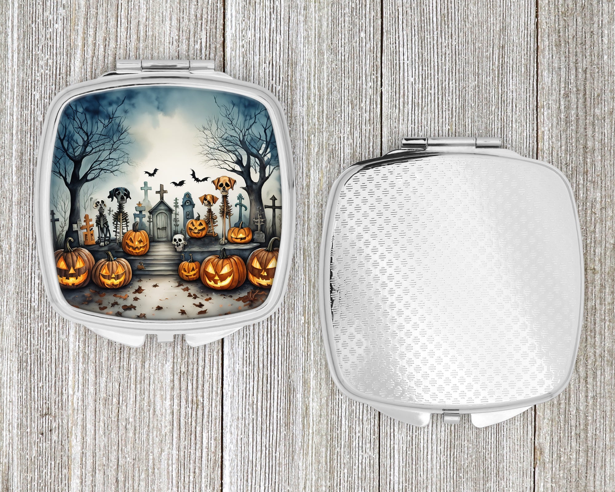 Pet Cemetery Spooky Halloween Compact Mirror Decorative Travel Makeup Mirror for Women Girls Gifts Pocket Makeup Mirror Folding Handheld