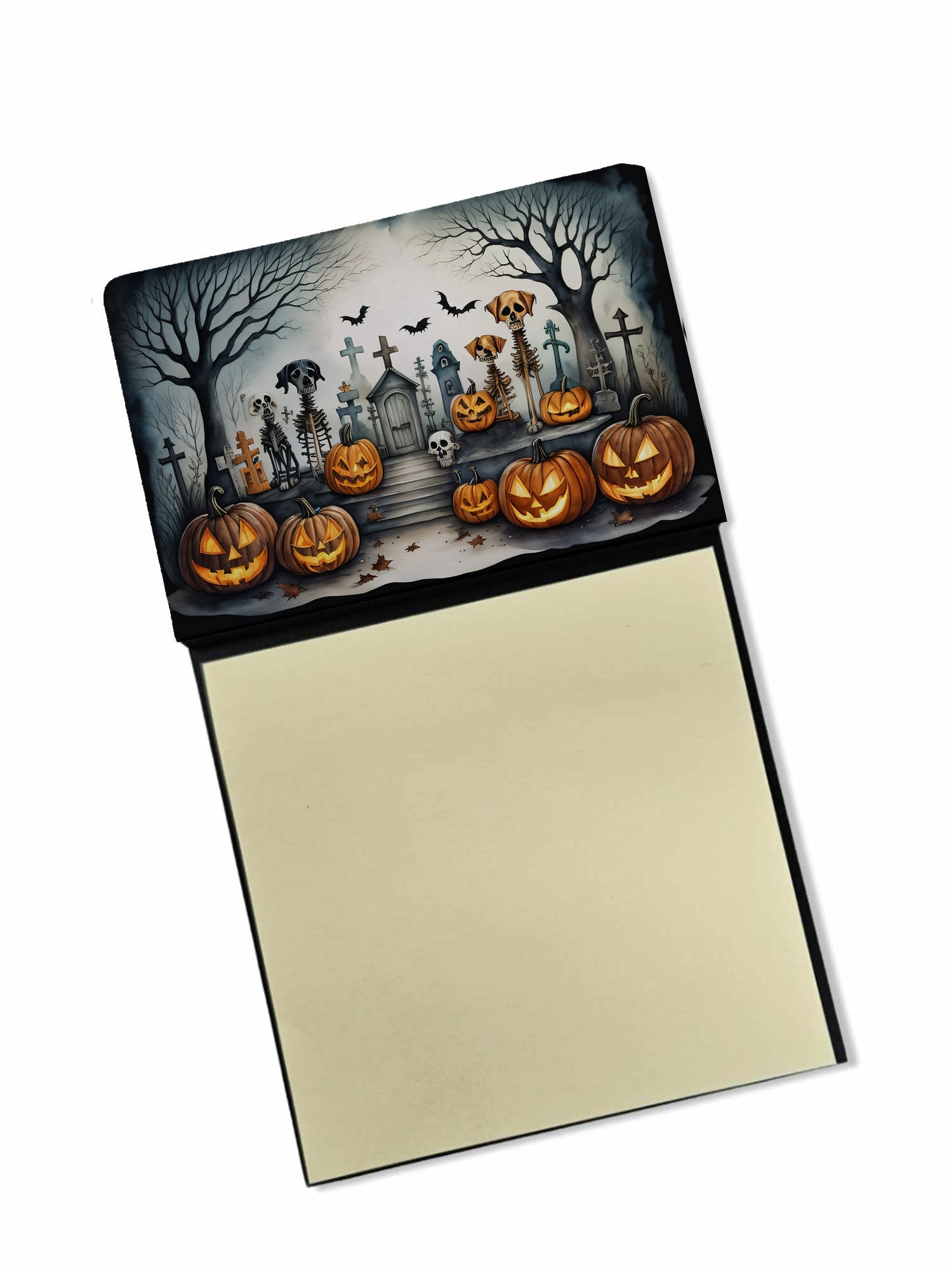 Pet Cemetery Spooky Halloween Watercolor Sticky Note Holder Refillable Dispenser Desk Accessory 3x3 Pad Gift