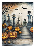 Cat Cemetery Spooky Halloween House Flag 28x40 Porch Sleeve Pole Decorative Outside Yard Banner Artwork Wall Hanging, Polyester