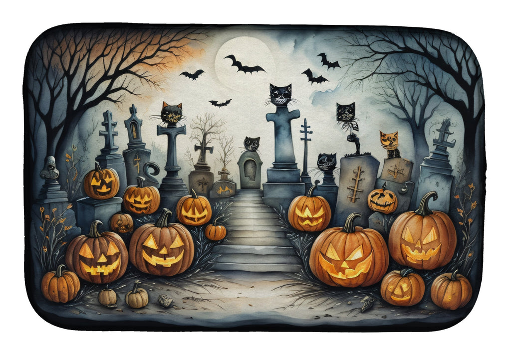Cat Cemetery Spooky Halloween Dish Drying Mat Absorbent Dish Drying Mat Pad for Kitchen Counter Dish Drainer Mat for Countertop, 14 x 21", Multicolor