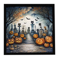 Cat Cemetery Spooky Halloween Framed Metal Print Bathroom, Kitchen, Office, Home Decor Wall Art Ready to Hang, Square, 8X8