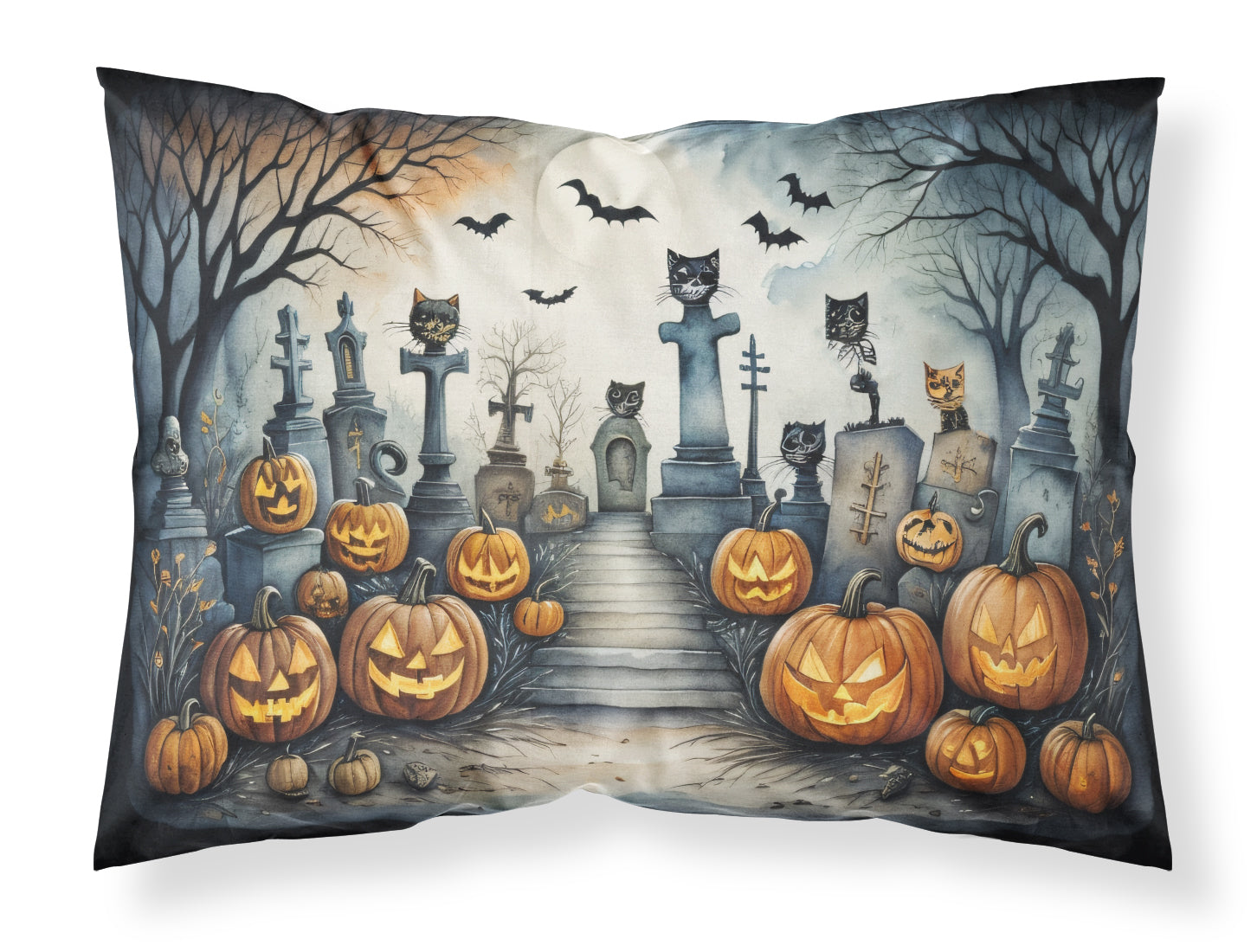 Cat Cemetery Spooky Halloween Standard Pillowcase Lightweight Super Soft Easy Care Decorative Artwork Pillowcase, Standard