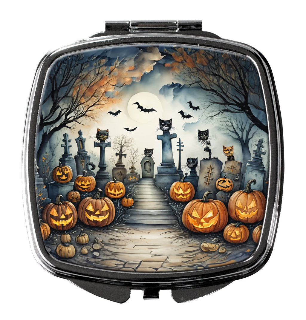 Cat Cemetery Spooky Halloween Compact Mirror Decorative Travel Makeup Mirror for Women Girls Gifts Pocket Makeup Mirror Folding Handheld