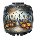 Cat Cemetery Spooky Halloween Compact Mirror Decorative Travel Makeup Mirror for Women Girls Gifts Pocket Makeup Mirror Folding Handheld