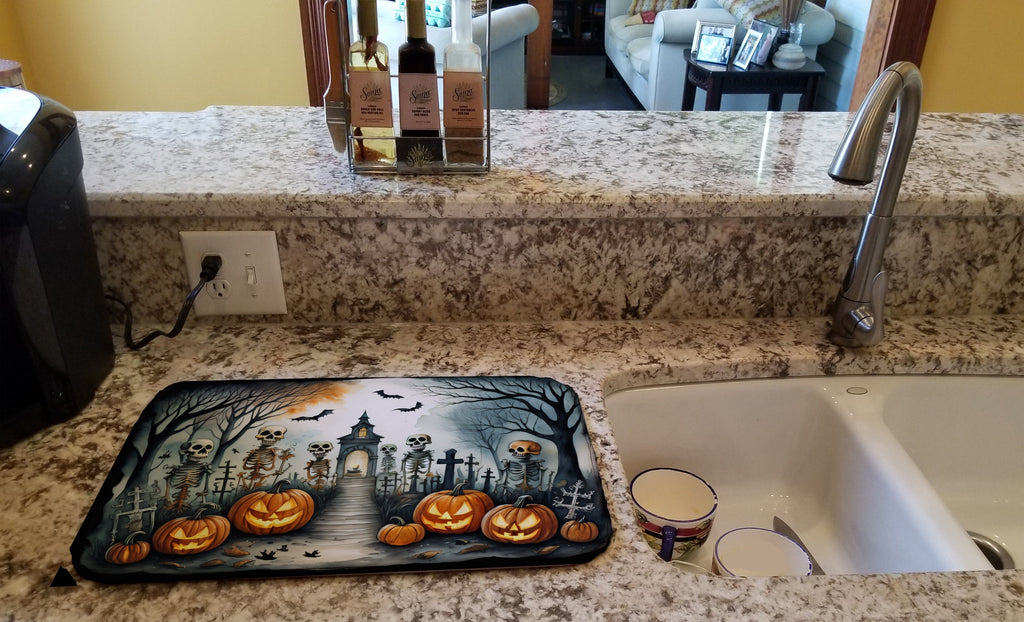 Skeleton Spooky Halloween Dish Drying Mat Absorbent Dish Drying Mat Pad for Kitchen Counter Dish Drainer Mat for Countertop, 14 x 21", Multicolor