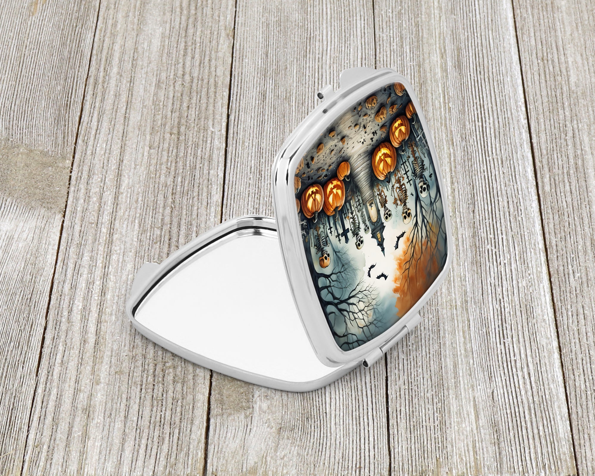 Skeleton Spooky Halloween Compact Mirror Decorative Travel Makeup Mirror for Women Girls Gifts Pocket Makeup Mirror Folding Handheld