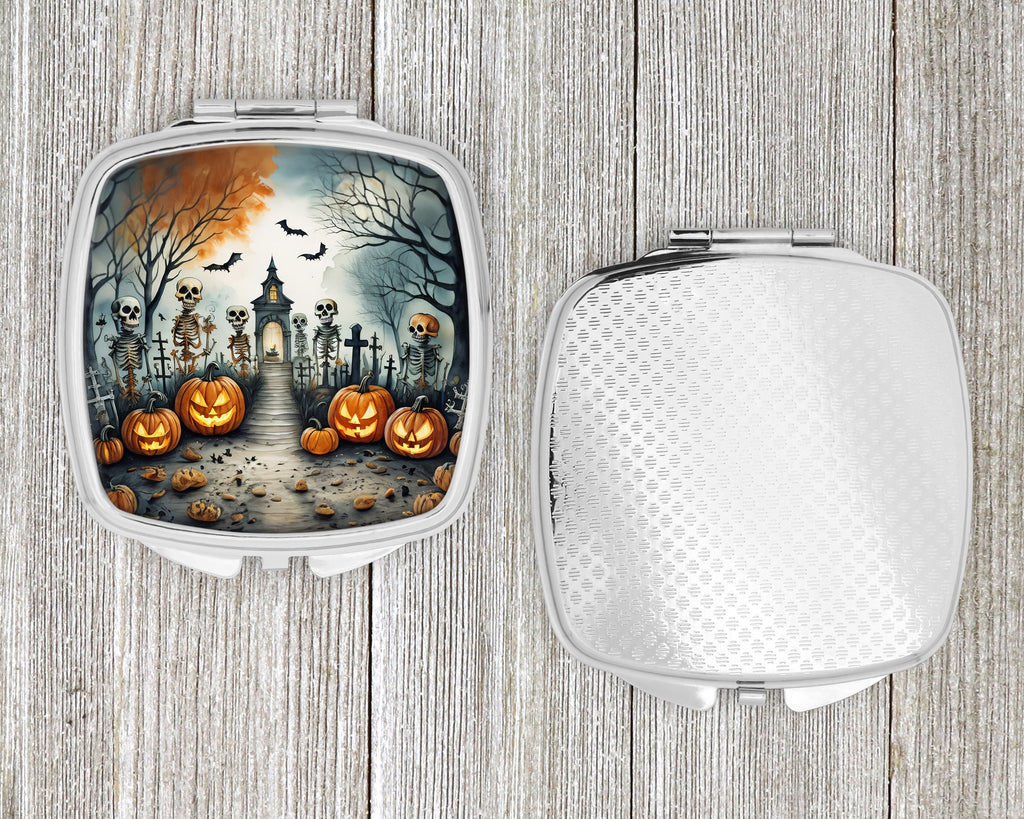 Skeleton Spooky Halloween Compact Mirror Decorative Travel Makeup Mirror for Women Girls Gifts Pocket Makeup Mirror Folding Handheld