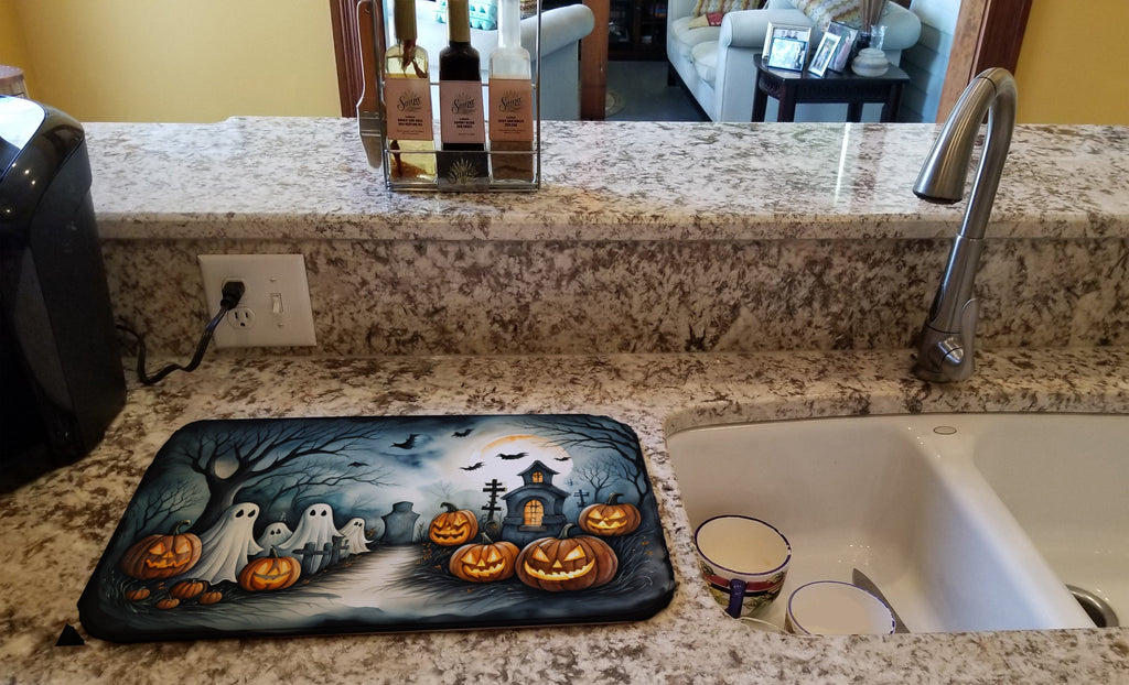 Ghosts Spooky Halloween Dish Drying Mat Absorbent Dish Drying Mat Pad for Kitchen Counter Dish Drainer Mat for Countertop, 14 x 21", Multicolor