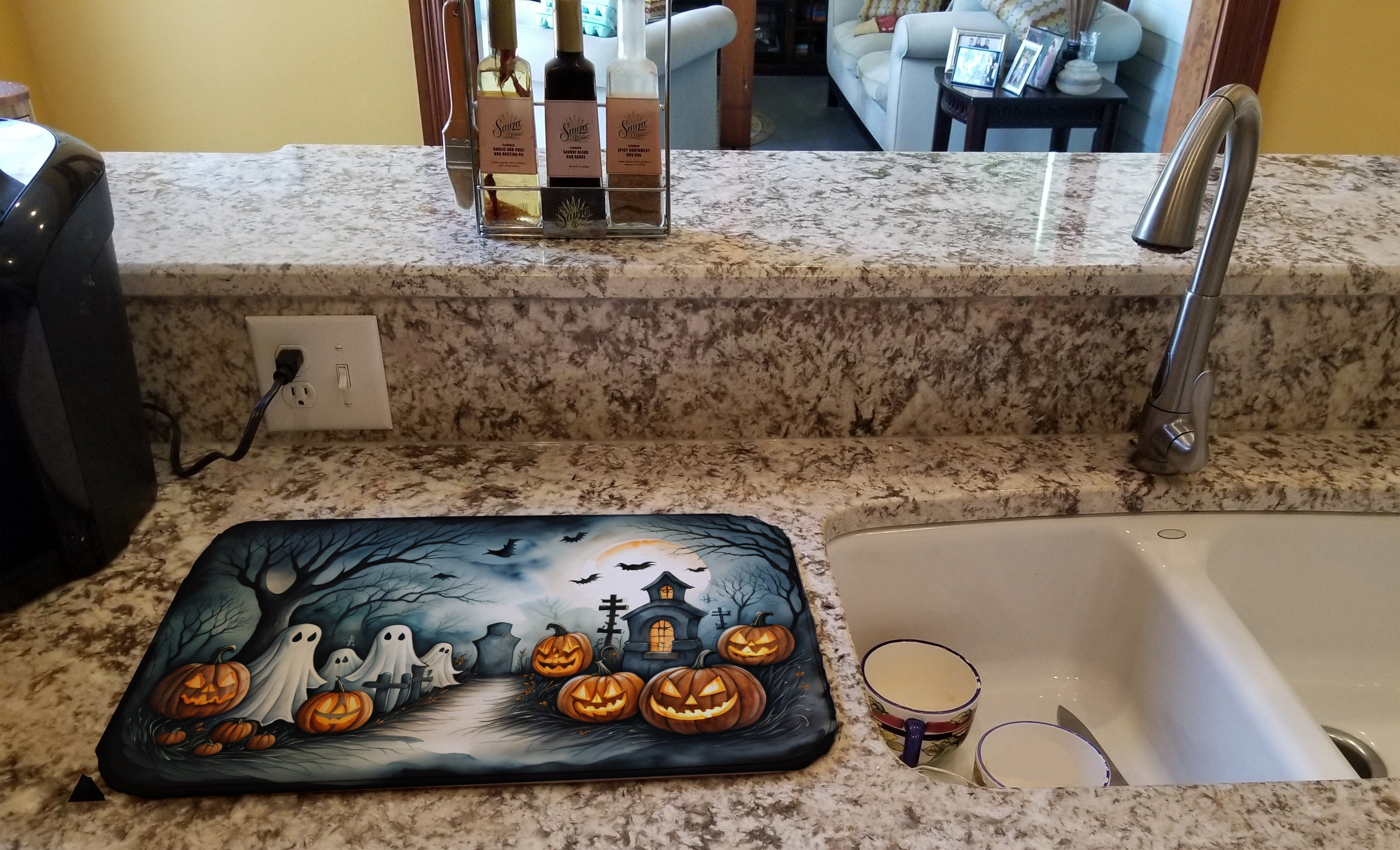 Ghosts Spooky Halloween Dish Drying Mat Absorbent Dish Drying Mat Pad for Kitchen Counter Dish Drainer Mat for Countertop, 14 x 21", Multicolor