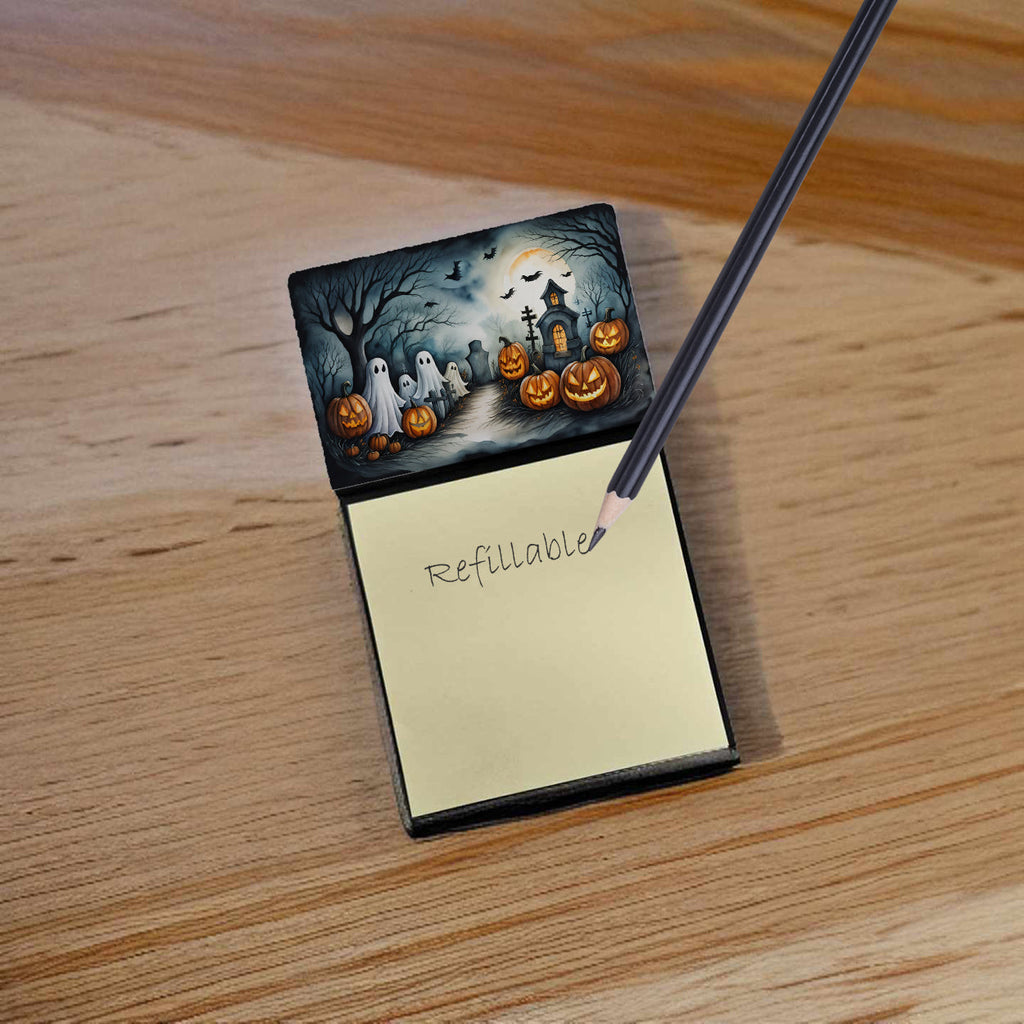 Ghosts Spooky Halloween Watercolor Sticky Note Holder Refillable Dispenser Desk Accessory 3x3 Pad Gift