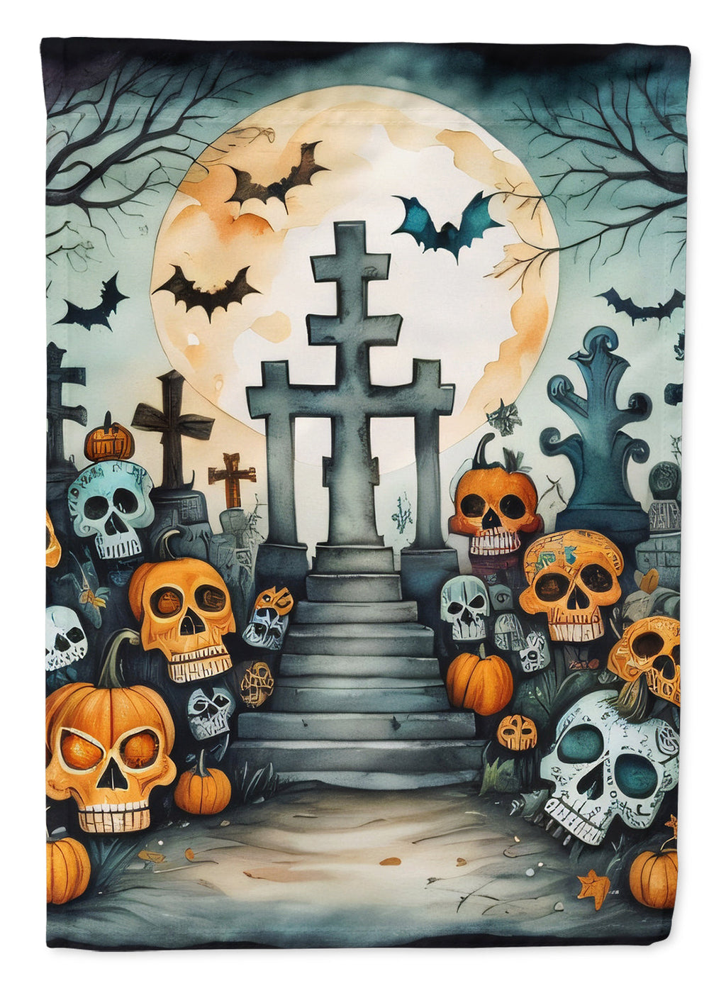 Calaveras Sugar Skulls Spooky Halloween House Flag 28x40 Porch Sleeve Pole Decorative Outside Yard Banner Artwork Wall Hanging, Polyester
