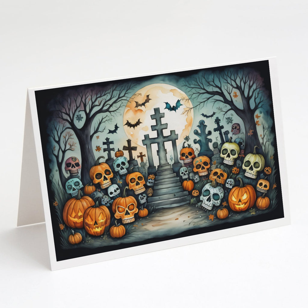 Calaveras Sugar Skulls Spooky Halloween Greeting Cards Pack of 8 Blank Cards with Envelopes Whimsical A7 Size 5x7