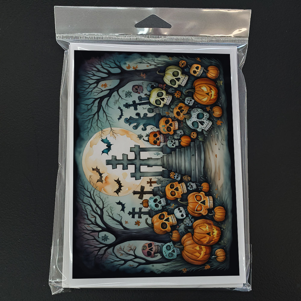 Calaveras Sugar Skulls Spooky Halloween Greeting Cards Pack of 8 Blank Cards with Envelopes Whimsical A7 Size 5x7