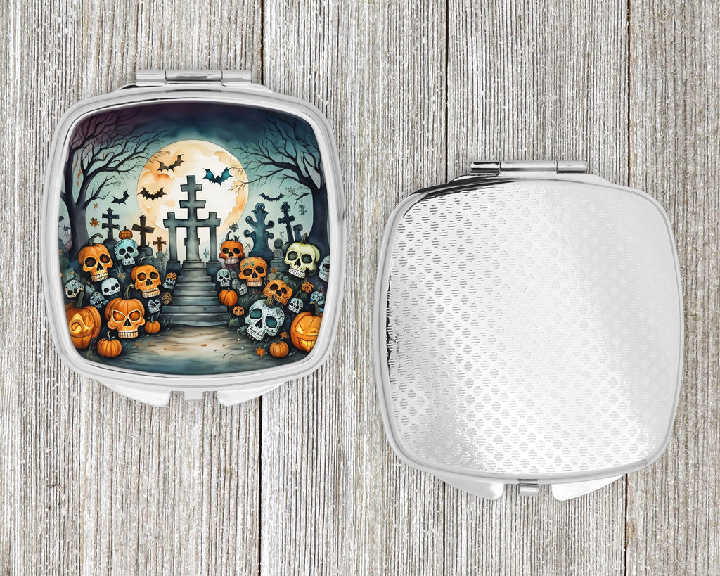Calaveras Sugar Skulls Spooky Halloween Compact Mirror Decorative Travel Makeup Mirror for Women Girls Gifts Pocket Makeup Mirror Folding Handheld