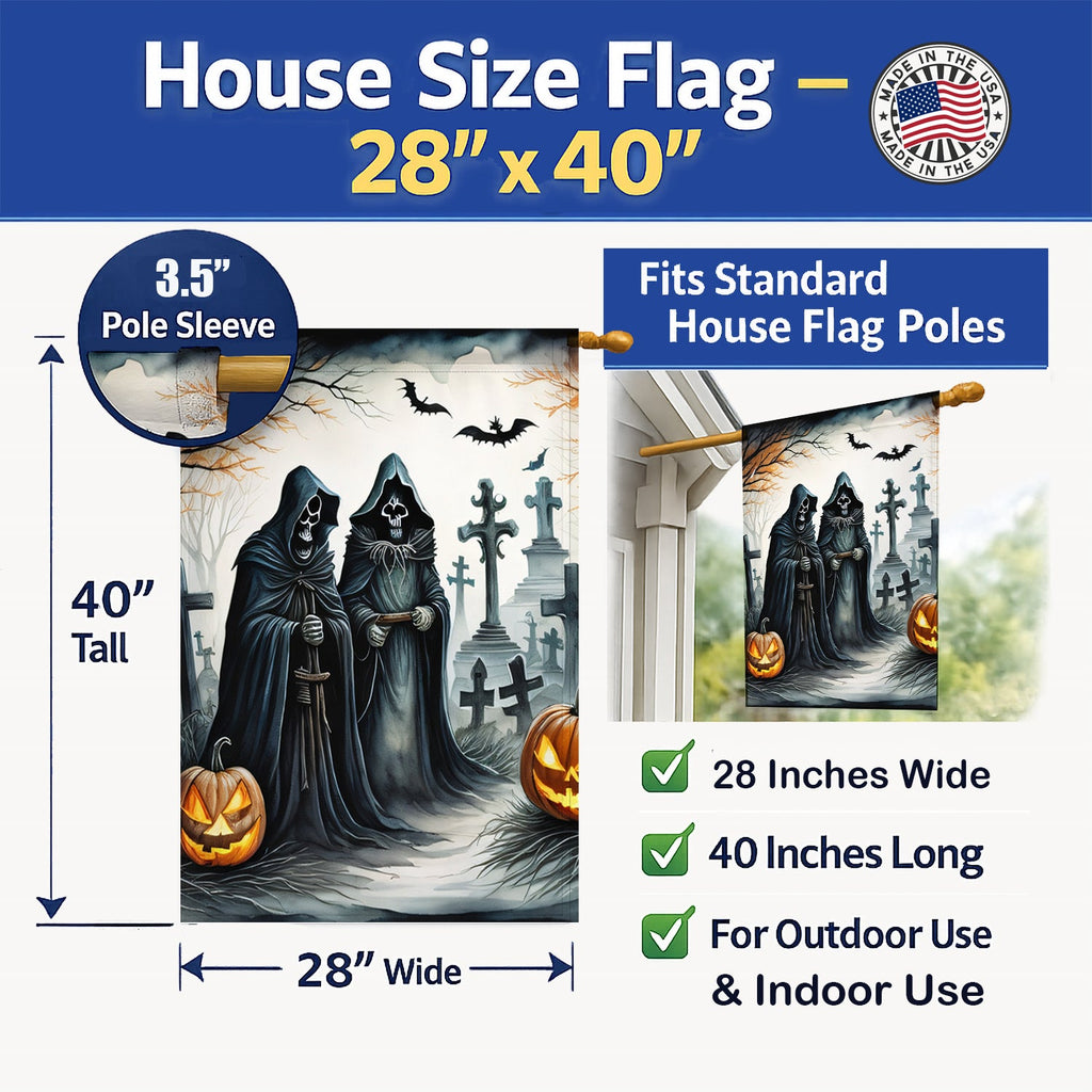 The Grim Reaper Spooky Halloween House Flag 28x40 Porch Sleeve Pole Decorative Outside Yard Banner Artwork Wall Hanging, Polyester
