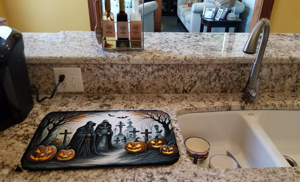 The Grim Reaper Spooky Halloween Dish Drying Mat Absorbent Dish Drying Mat Pad for Kitchen Counter Dish Drainer Mat for Countertop, 14 x 21", Multicolor