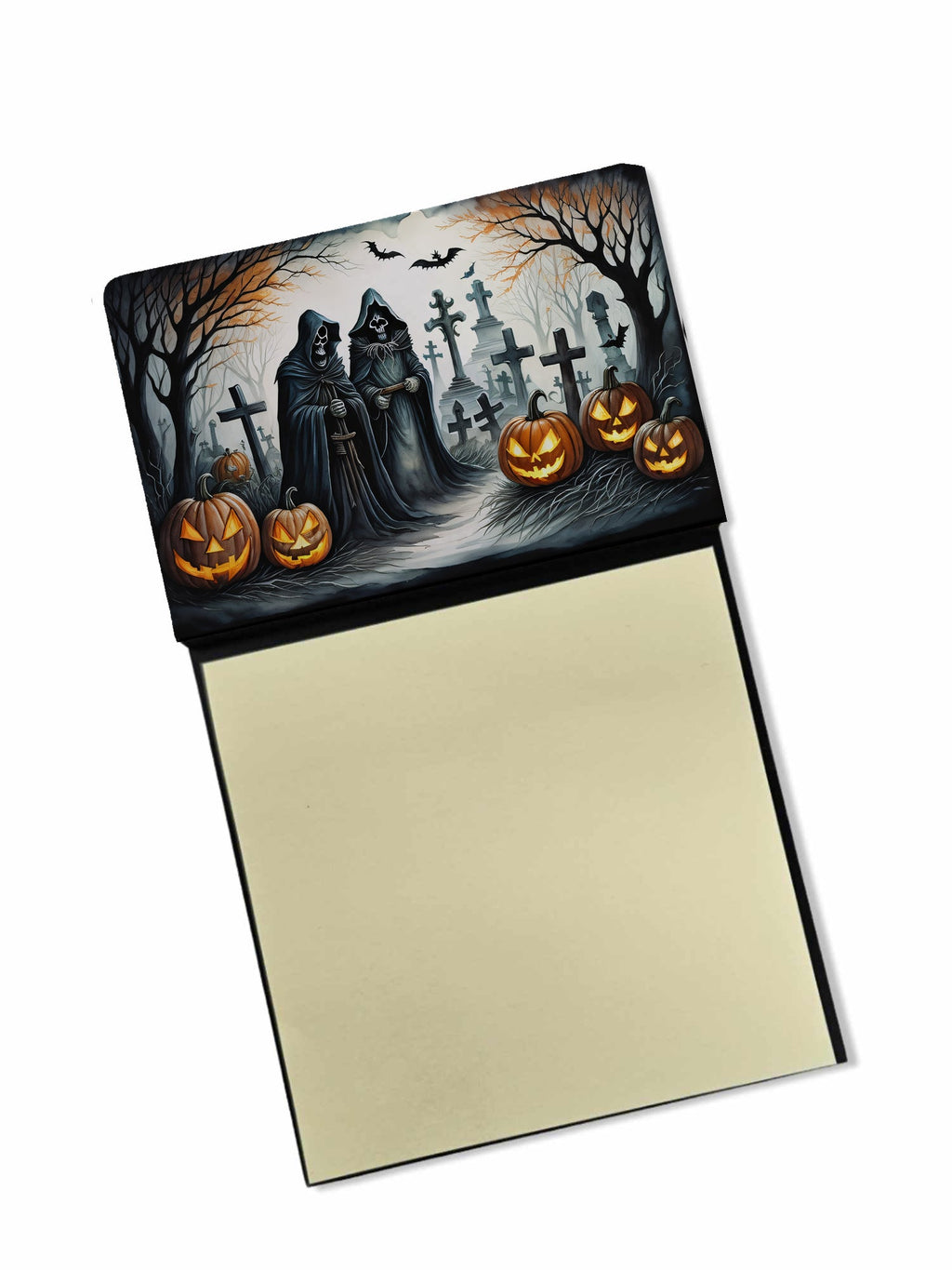 The Grim Reaper Spooky Halloween Watercolor Sticky Note Holder Refillable Dispenser Desk Accessory 3x3 Pad Gift