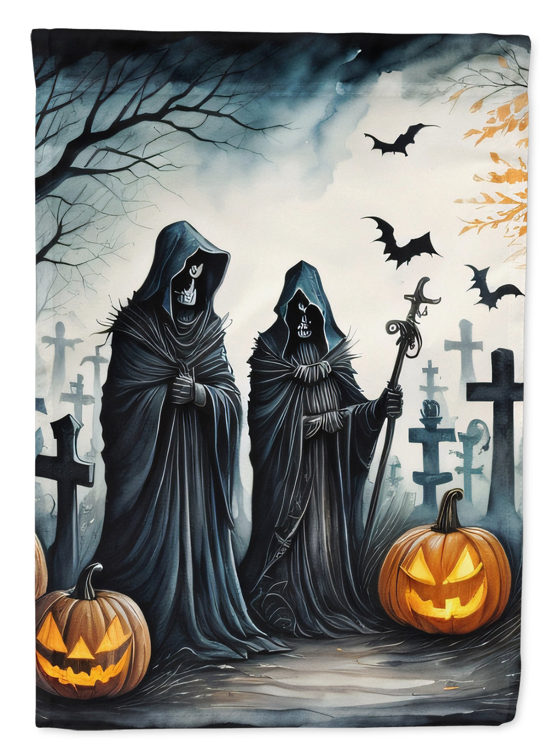 The Grim Reaper Spooky Halloween House Flag 28x40 Porch Sleeve Pole Decorative Outside Yard Banner Artwork Wall Hanging, Polyester