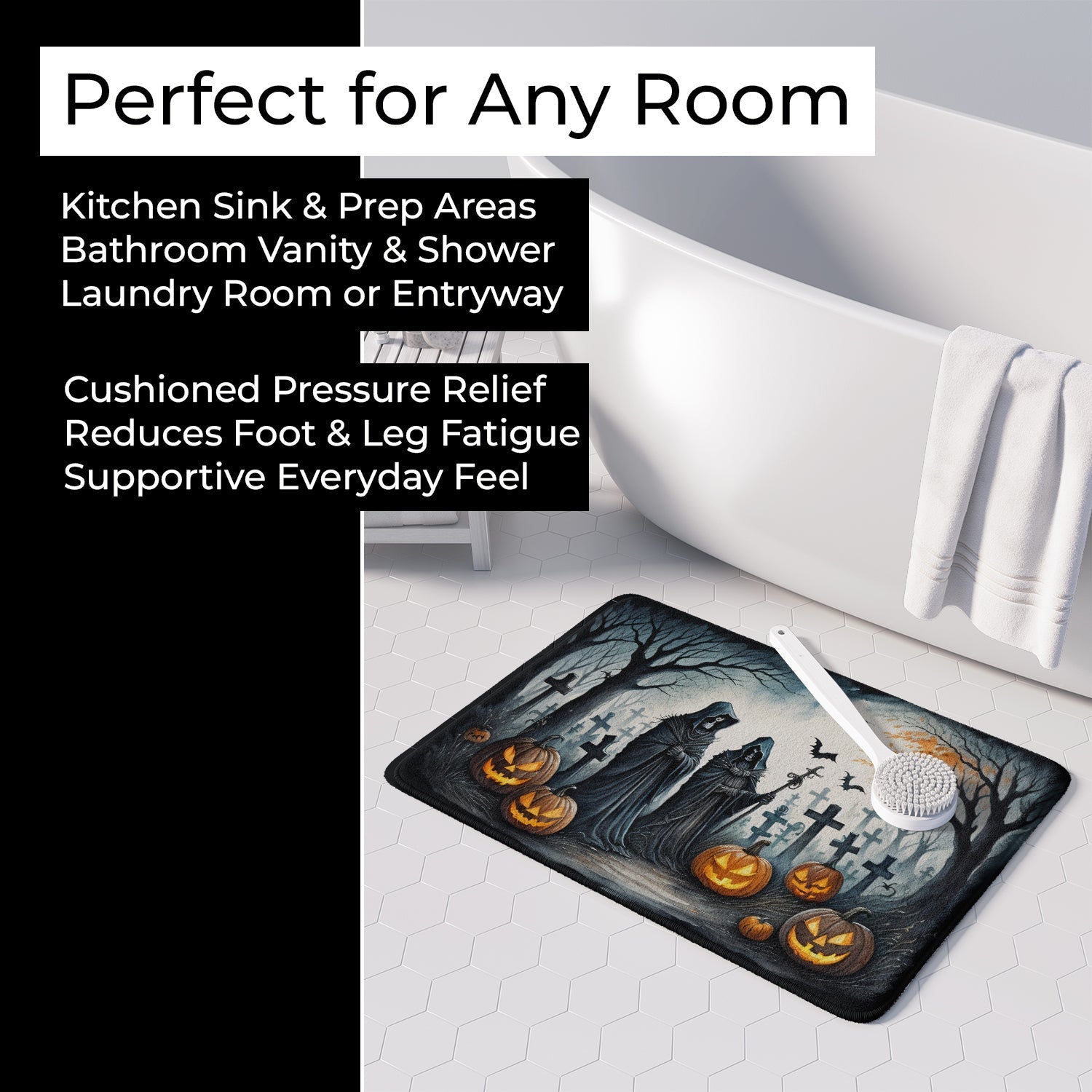 The Grim Reaper Spooky Halloween Memory Foam Kitchen Mat Machine Washable Anti-Fatigue Cushion Comfort Bath or Kitchen Rug