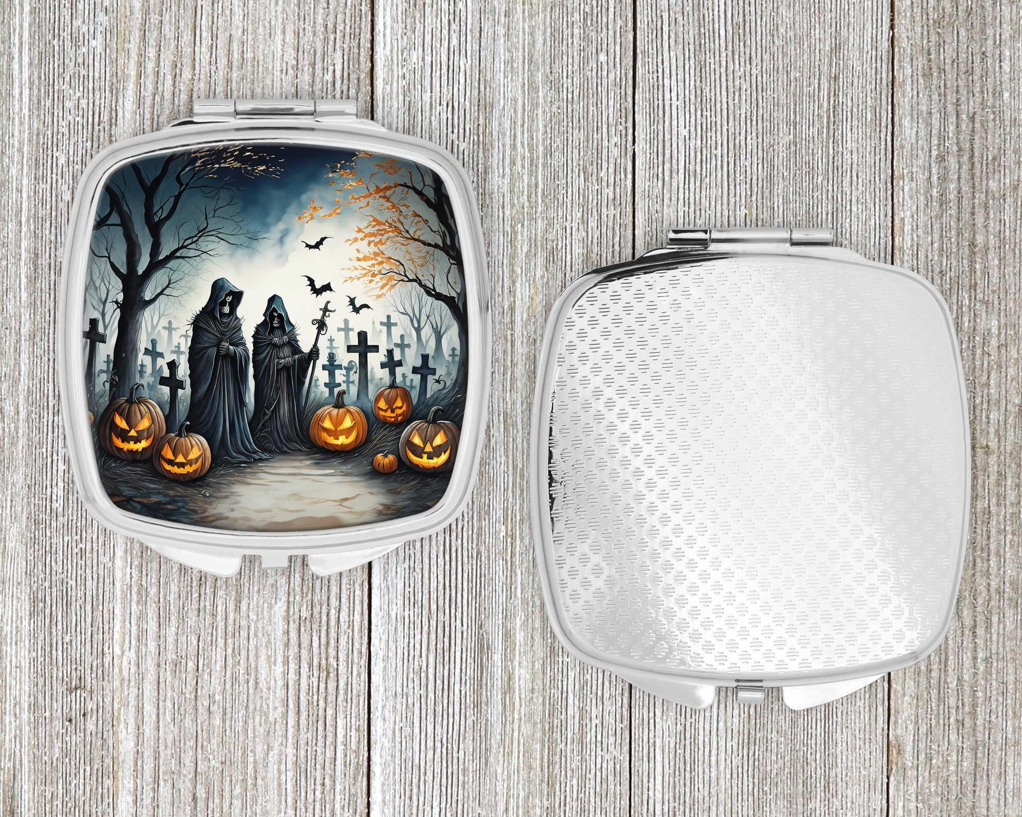 The Grim Reaper Spooky Halloween Compact Mirror Decorative Travel Makeup Mirror for Women Girls Gifts Pocket Makeup Mirror Folding Handheld
