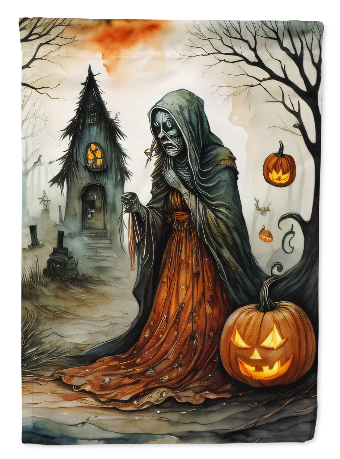 The Weeping Woman Spooky Halloween House Flag 28x40 Porch Sleeve Pole Decorative Outside Yard Banner Artwork Wall Hanging, Polyester