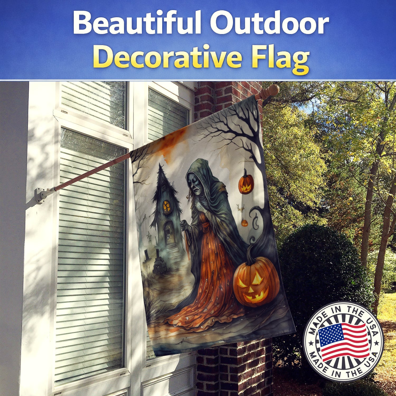 The Weeping Woman Spooky Halloween House Flag 28x40 Porch Sleeve Pole Decorative Outside Yard Banner Artwork Wall Hanging, Polyester