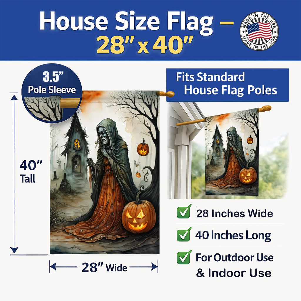 The Weeping Woman Spooky Halloween House Flag 28x40 Porch Sleeve Pole Decorative Outside Yard Banner Artwork Wall Hanging, Polyester