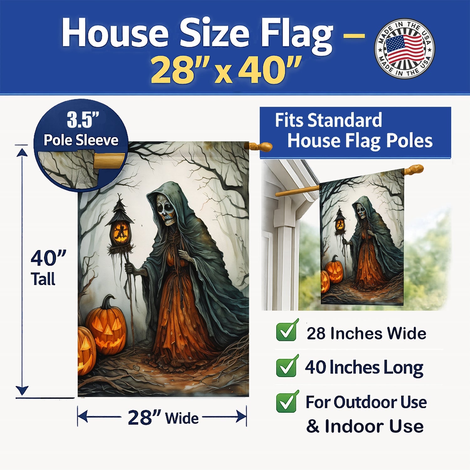 The Weeping Woman Spooky Halloween House Flag 28x40 Porch Sleeve Pole Decorative Outside Yard Banner Artwork Wall Hanging, Polyester