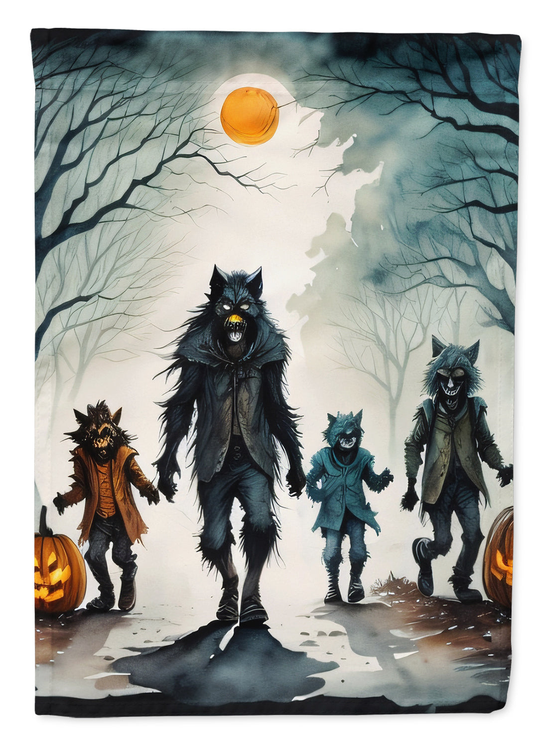 Werewolves Spooky Halloween House Flag 28x40 Porch Sleeve Pole Decorative Outside Yard Banner Artwork Wall Hanging, Polyester