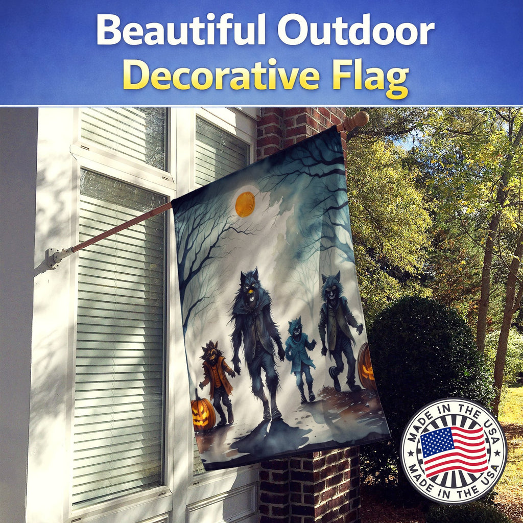 Werewolves Spooky Halloween House Flag 28x40 Porch Sleeve Pole Decorative Outside Yard Banner Artwork Wall Hanging, Polyester