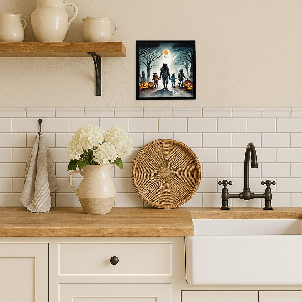 Werewolves Spooky Halloween Framed Metal Print Bathroom, Kitchen, Office, Home Decor Wall Art Ready to Hang, Square, 8X8