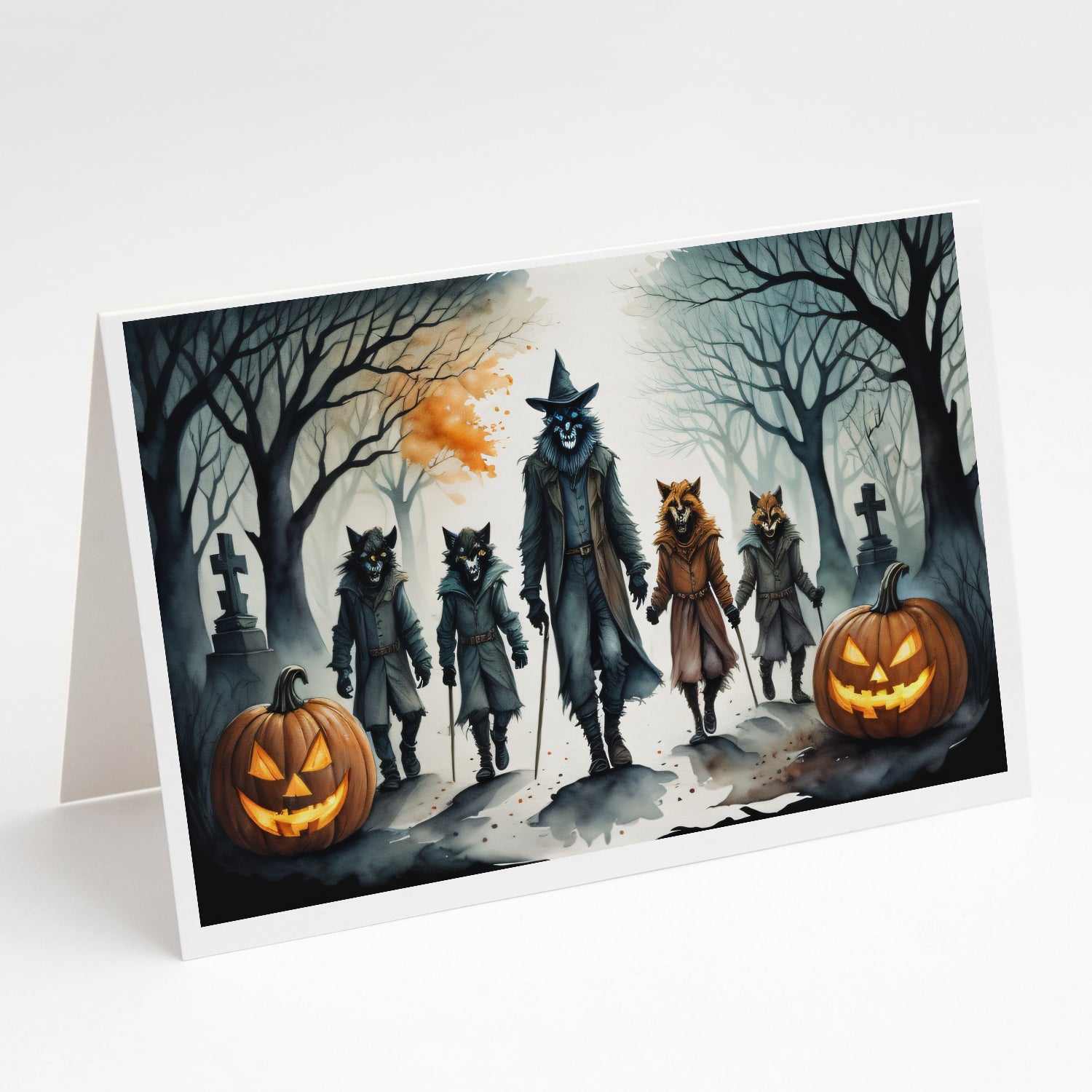 Werewolves Spooky Halloween Greeting Cards Pack of 8 Blank Cards with Envelopes Whimsical A7 Size 5x7