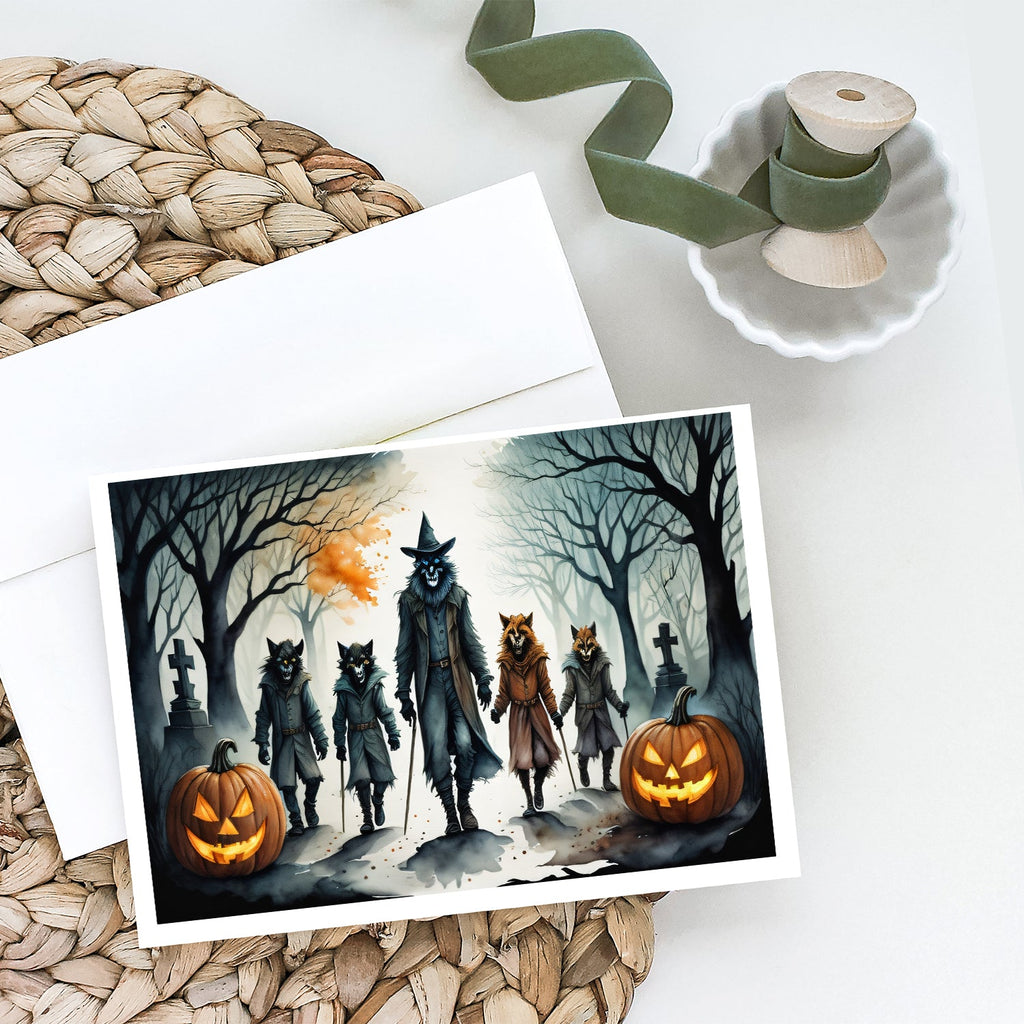 Werewolves Spooky Halloween Greeting Cards Pack of 8 Blank Cards with Envelopes Whimsical A7 Size 5x7