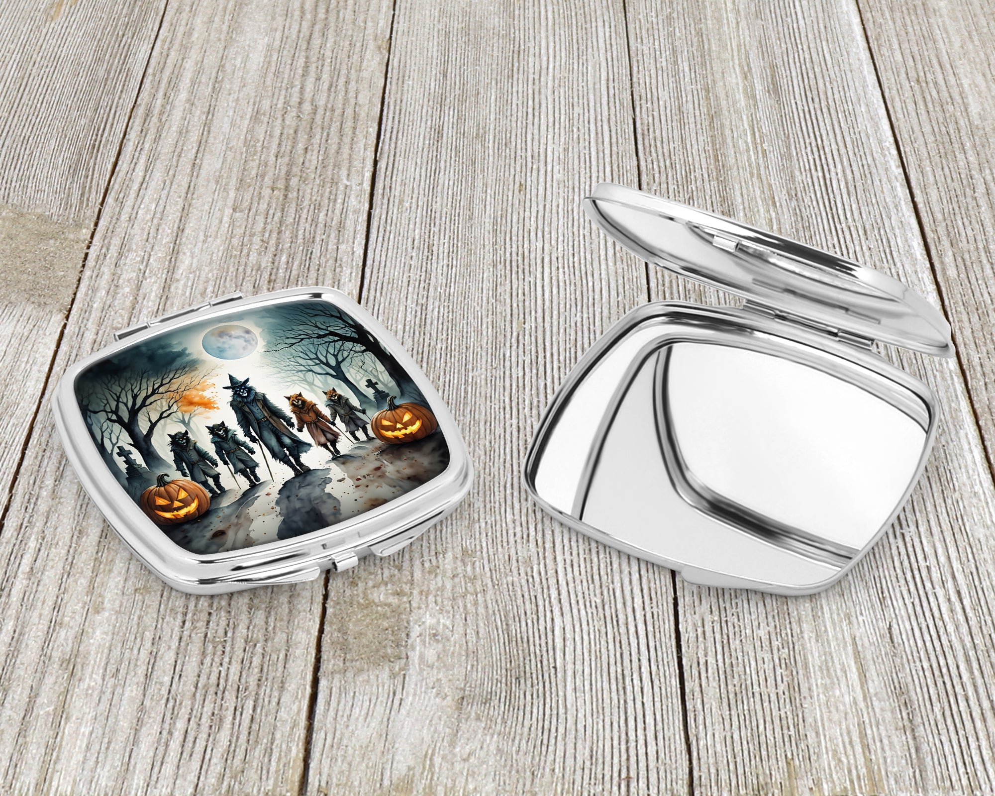 Werewolves Spooky Halloween Compact Mirror Decorative Travel Makeup Mirror for Women Girls Gifts Pocket Makeup Mirror Folding Handheld