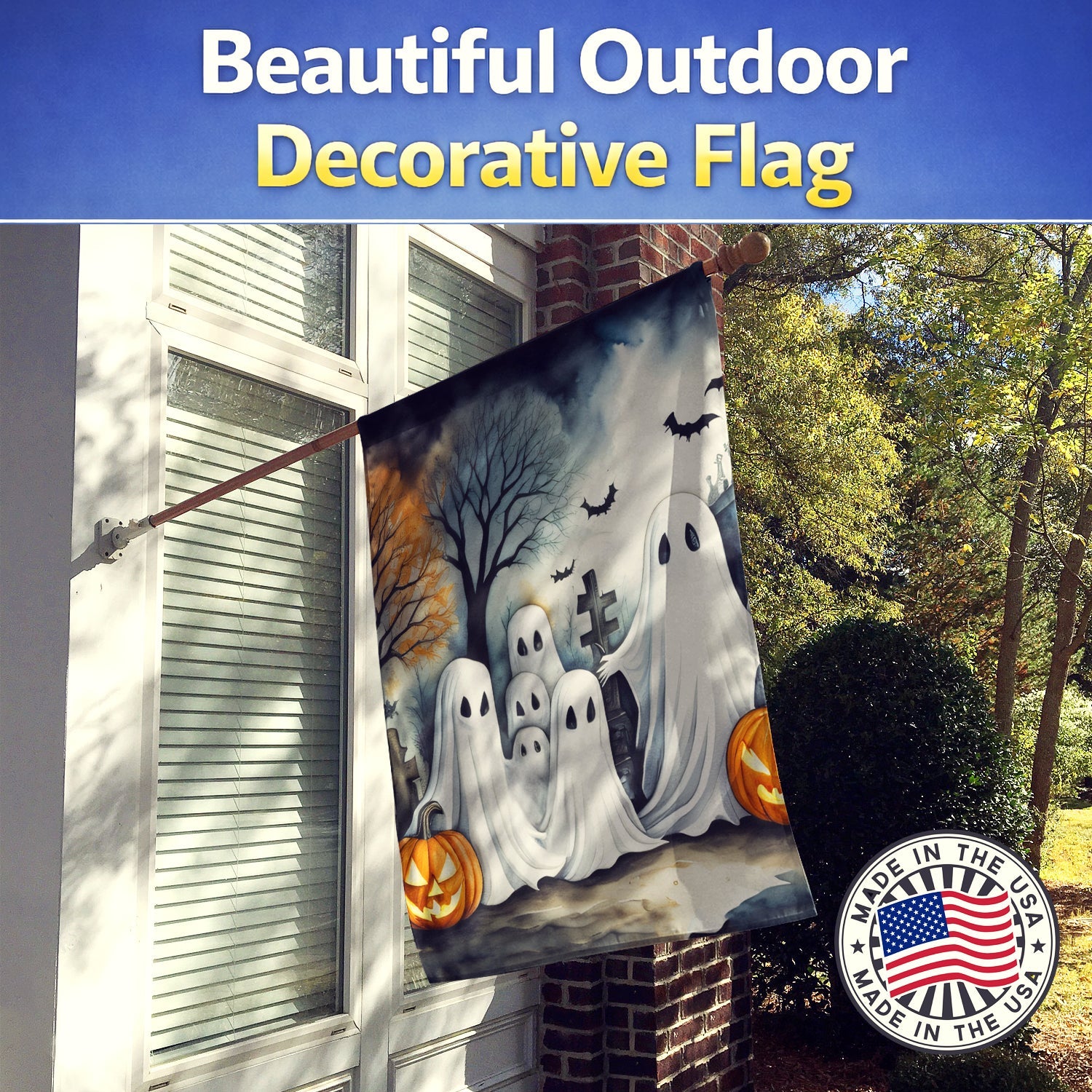 Ghosts Spooky Halloween House Flag 28x40 Porch Sleeve Pole Decorative Outside Yard Banner Artwork Wall Hanging, Polyester