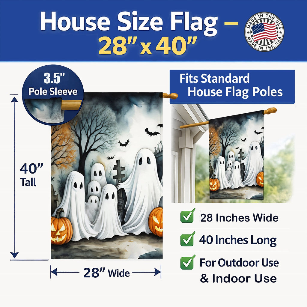 Ghosts Spooky Halloween House Flag 28x40 Porch Sleeve Pole Decorative Outside Yard Banner Artwork Wall Hanging, Polyester