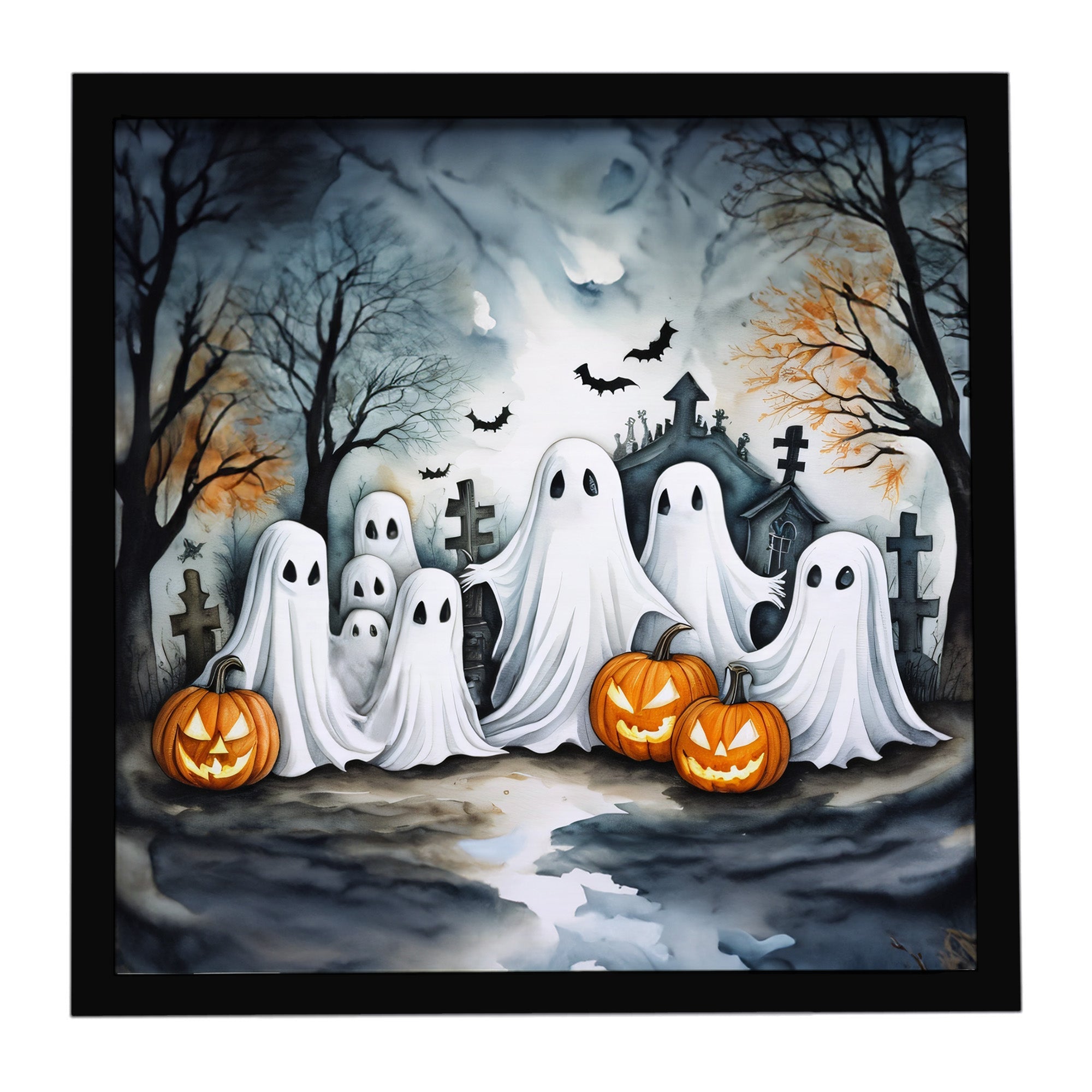 Ghosts Spooky Halloween Framed Metal Print Bathroom, Kitchen, Office, Home Decor Wall Art Ready to Hang, Square, 8X8
