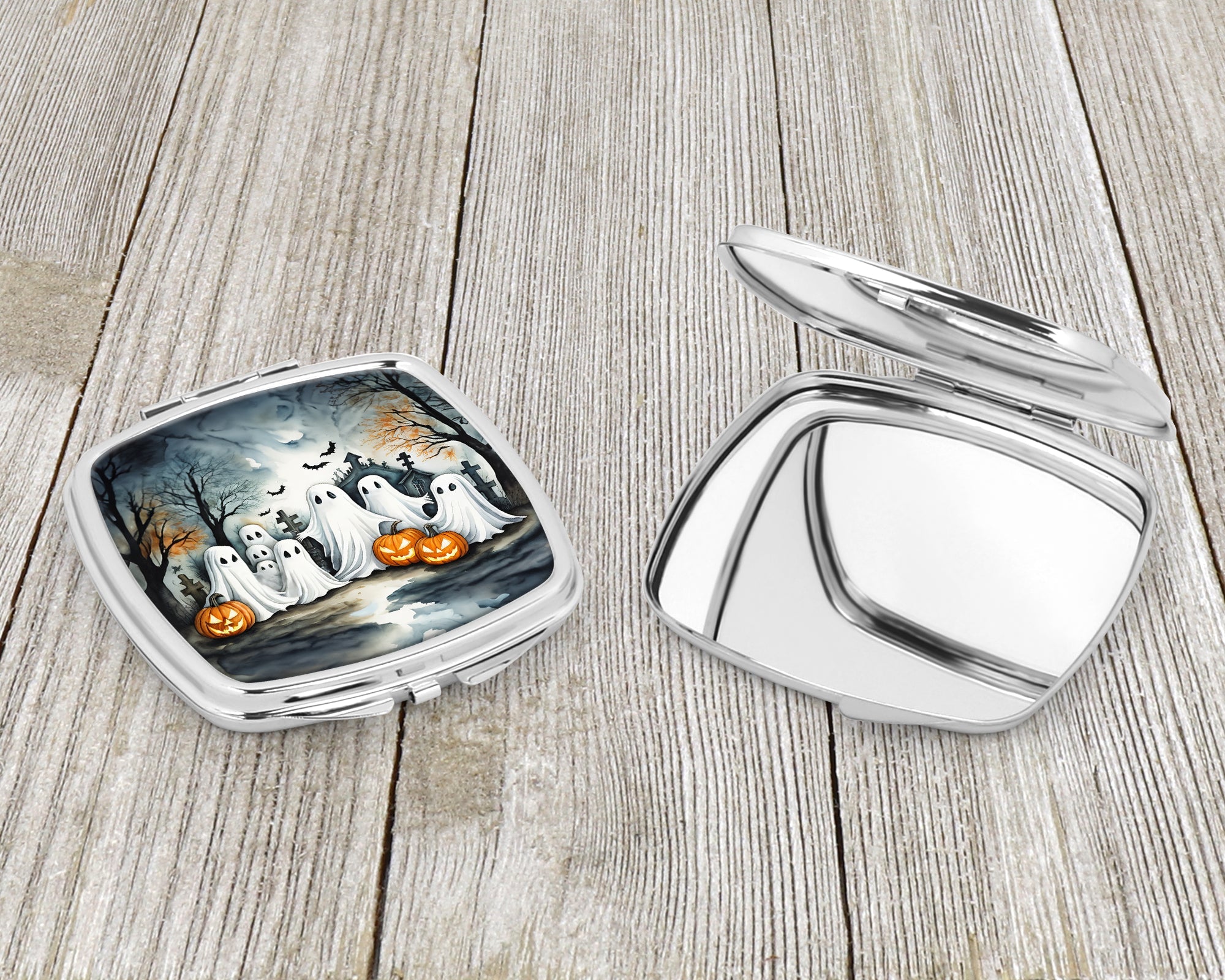 Ghosts Spooky Halloween Compact Mirror Decorative Travel Makeup Mirror for Women Girls Gifts Pocket Makeup Mirror Folding Handheld