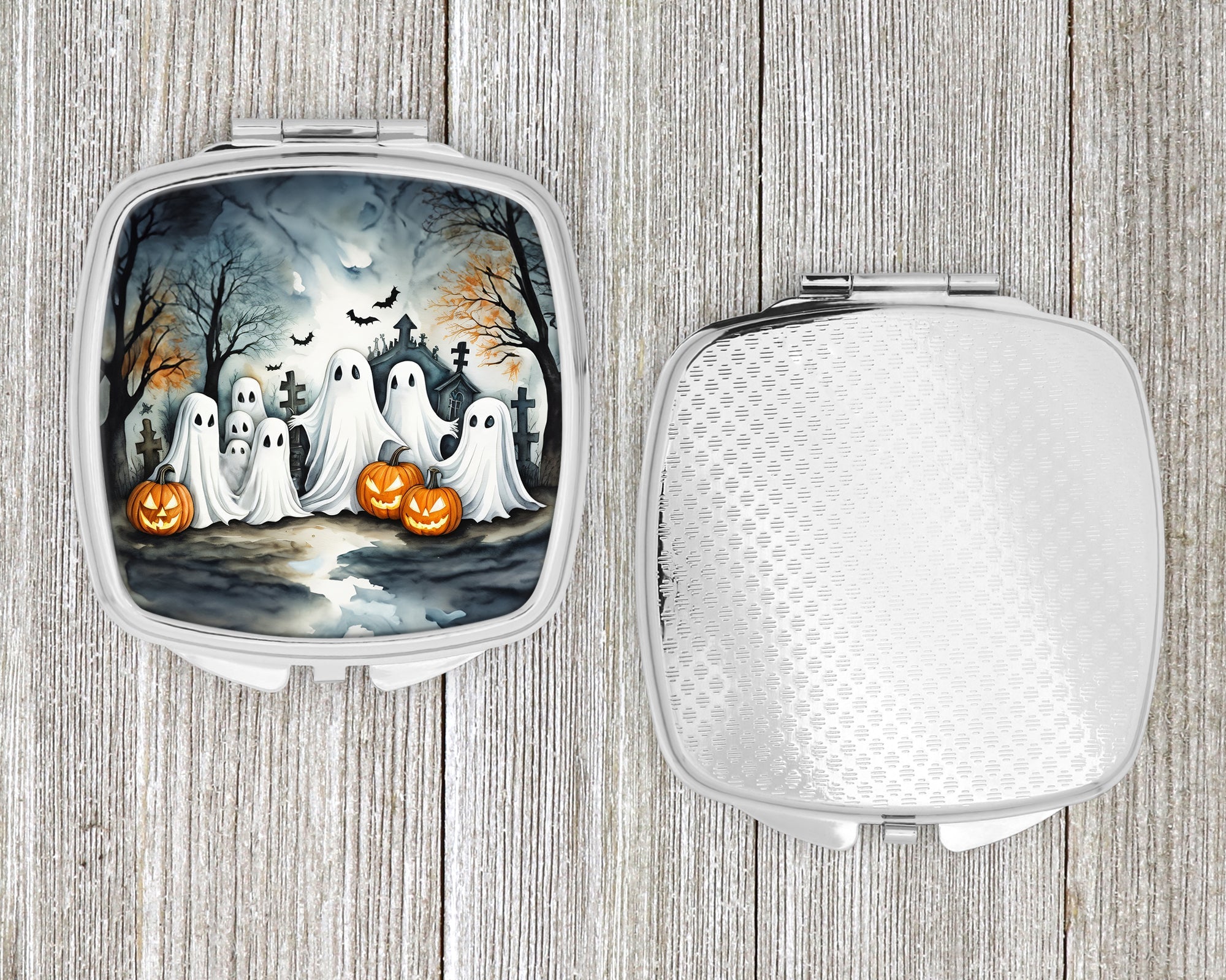 Ghosts Spooky Halloween Compact Mirror Decorative Travel Makeup Mirror for Women Girls Gifts Pocket Makeup Mirror Folding Handheld