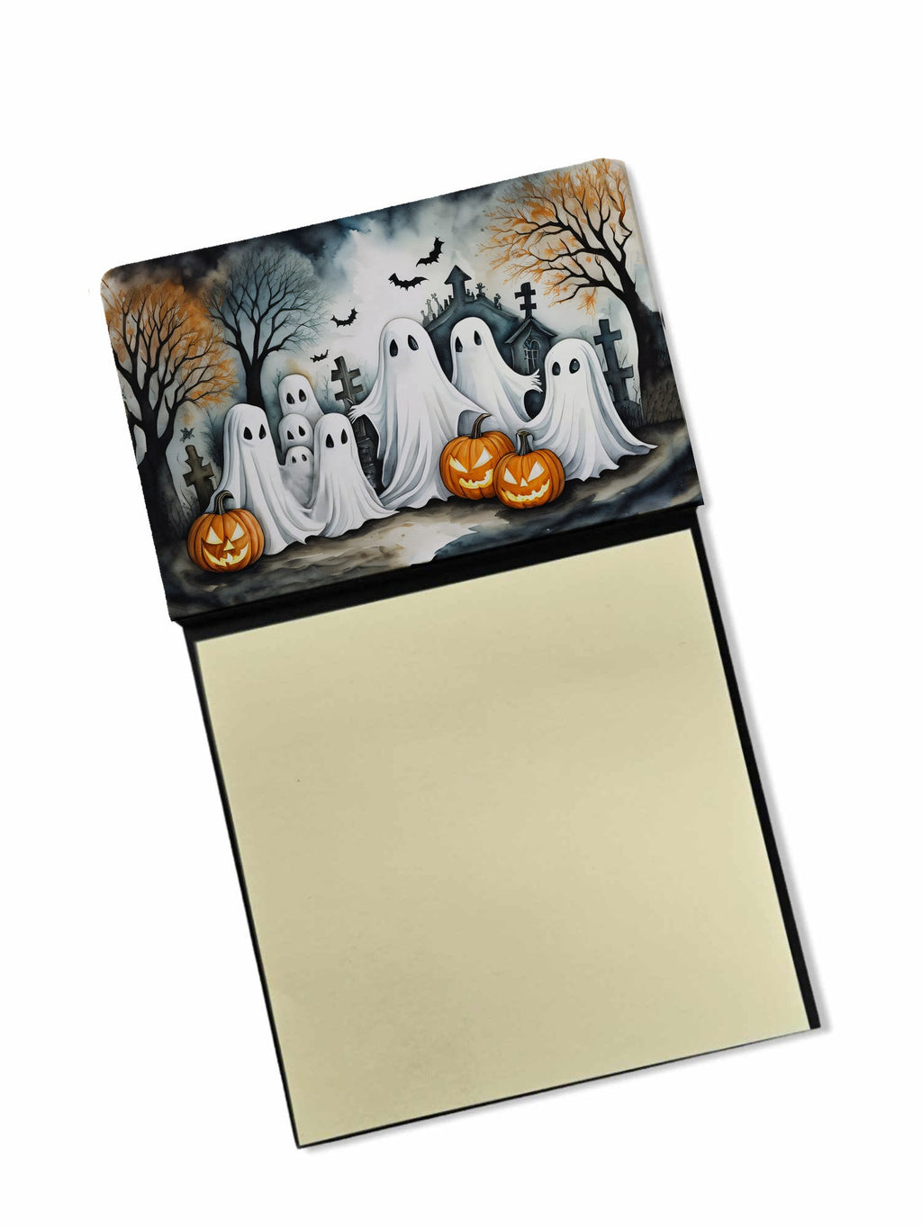 Ghosts Spooky Halloween Watercolor Sticky Note Holder Refillable Dispenser Desk Accessory 3x3 Pad Gift