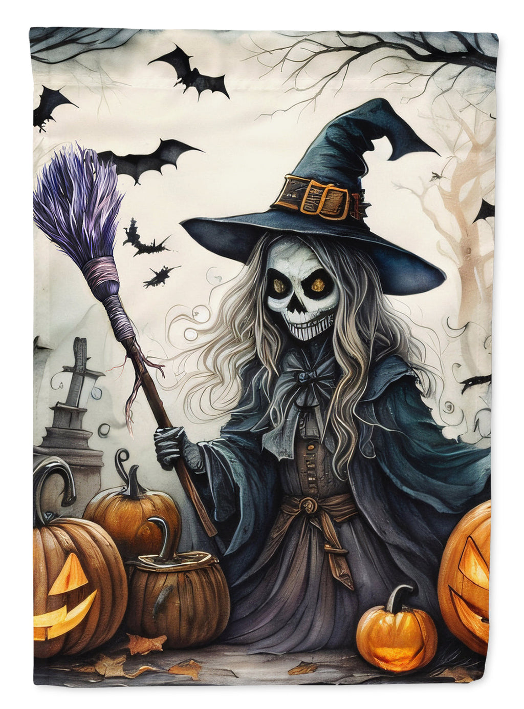 Witch Spooky Halloween House Flag 28x40 Porch Sleeve Pole Decorative Outside Yard Banner Artwork Wall Hanging, Polyester