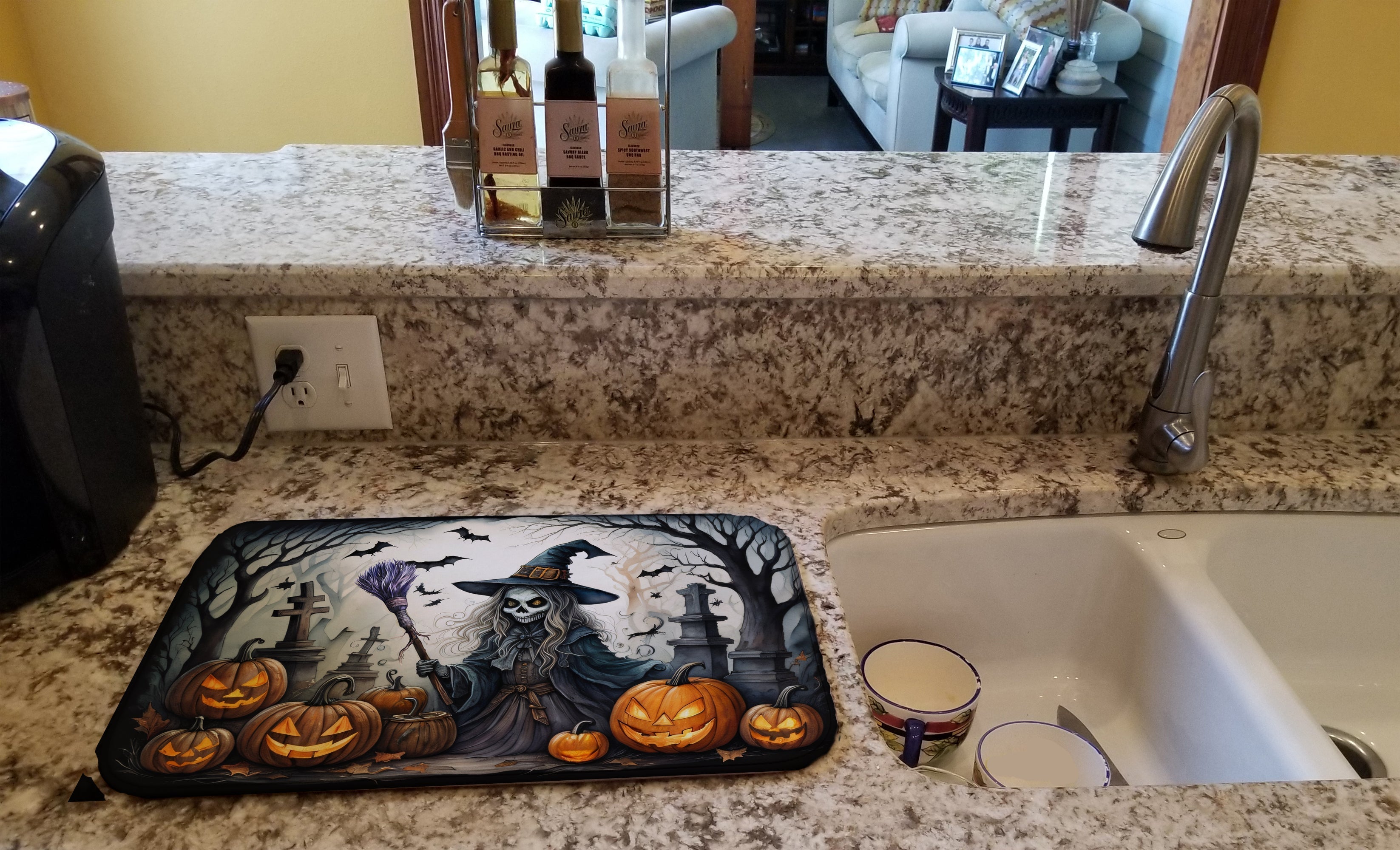 Witch Spooky Halloween Dish Drying Mat Absorbent Dish Drying Mat Pad for Kitchen Counter Dish Drainer Mat for Countertop, 14 x 21", Multicolor
