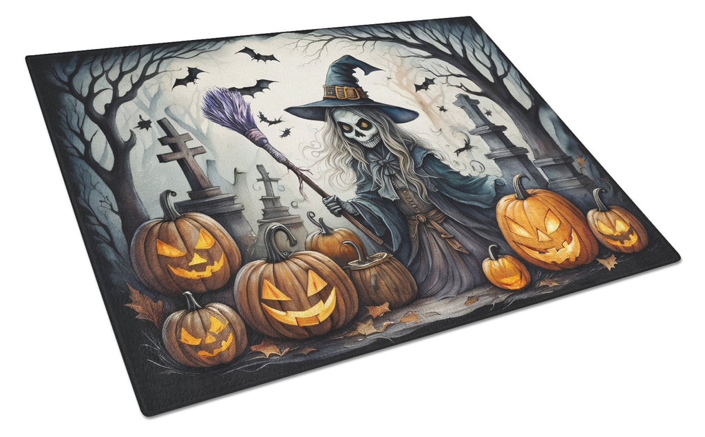 Witch Spooky Halloween Cutting Board Tempered Glass Kitchen Cutting Surface, Heat Resistant Chopping, Non-Slip Feet, Food Prep & Serving